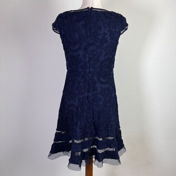 Adrianna Papell Fit and Flare Lace Dress Size 6P Blue Navy Cap Sleeve Formal - Picture 10 of 16